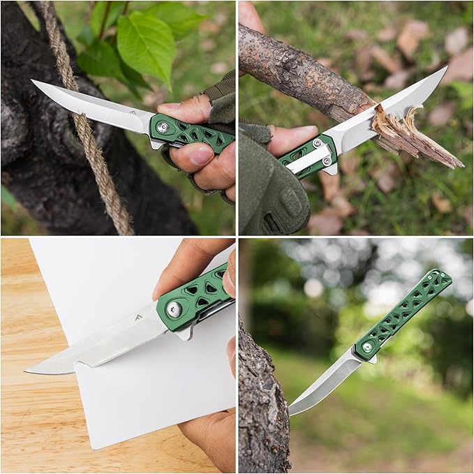 FLISSA Folding Knife, 4.5" Folding Pocket Knife, Hollow-out Design Handle, Tactical Pocket Knife