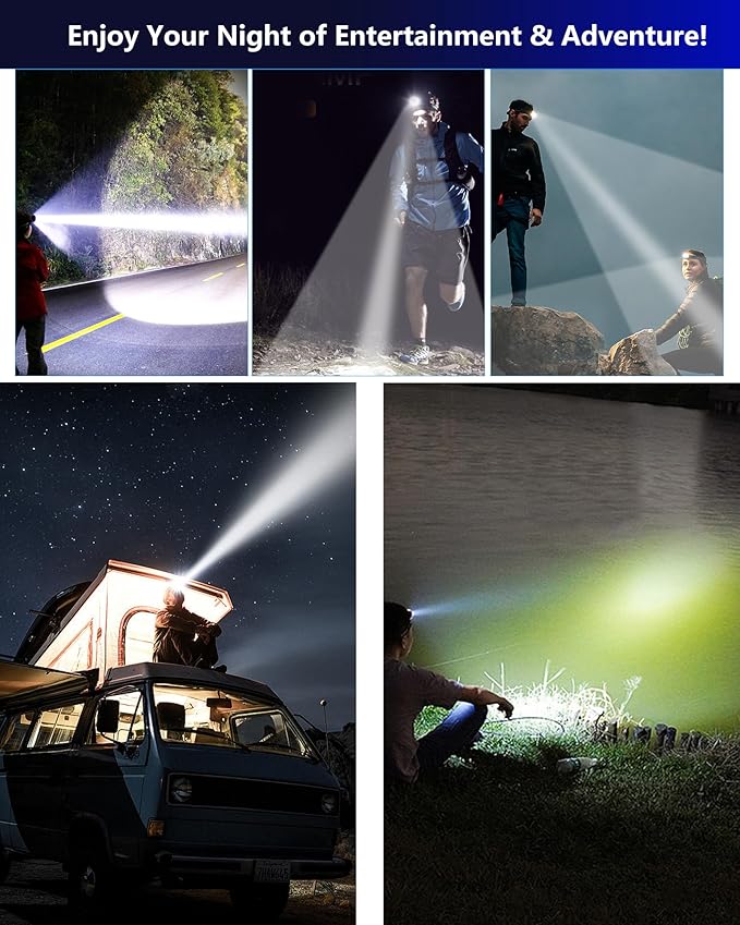 Headlamp Rechargeable -100,000LM Bright LED HeadLamp, 40H Runtime, Waterproof Headlights for
