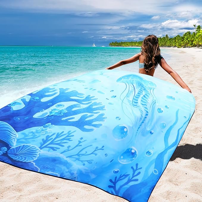 Beach Blanket Waterproof Sandproof Beach Mat 79" X 83"/10'x9'for 2-8 Adults Quick Drying Outdoor