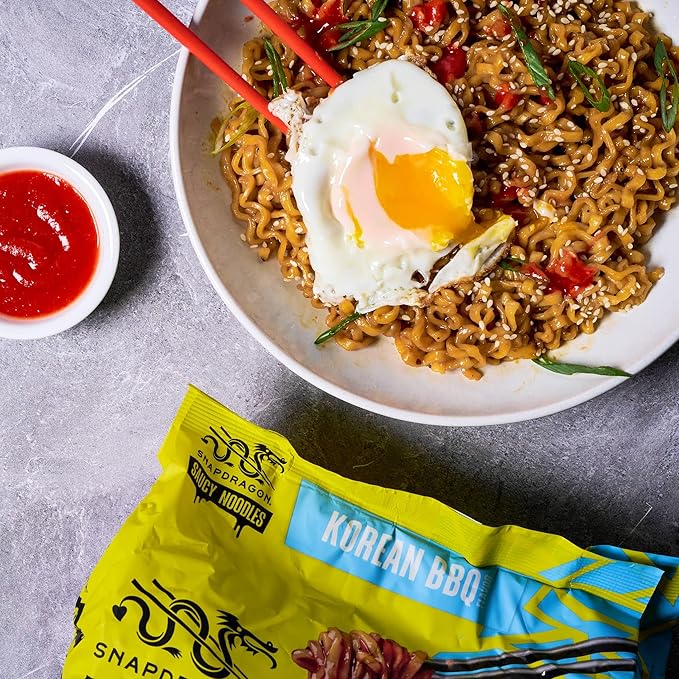Snapdragon Saucy Instant Noodles with Korean BBQ Slurpable Sauce - Quick Meal, Snack, and Lunch.