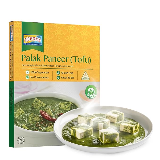 Ashoka Entrees 1932, Plant-Based Tofu & Spinach Curry, All-Natural, Ready to Eat Meals, Palak