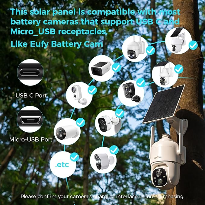 Vicohome 5V Solar Panels for Security Cameras for Bird Feeder 23% Energy Conversion Rate,9.8Ft