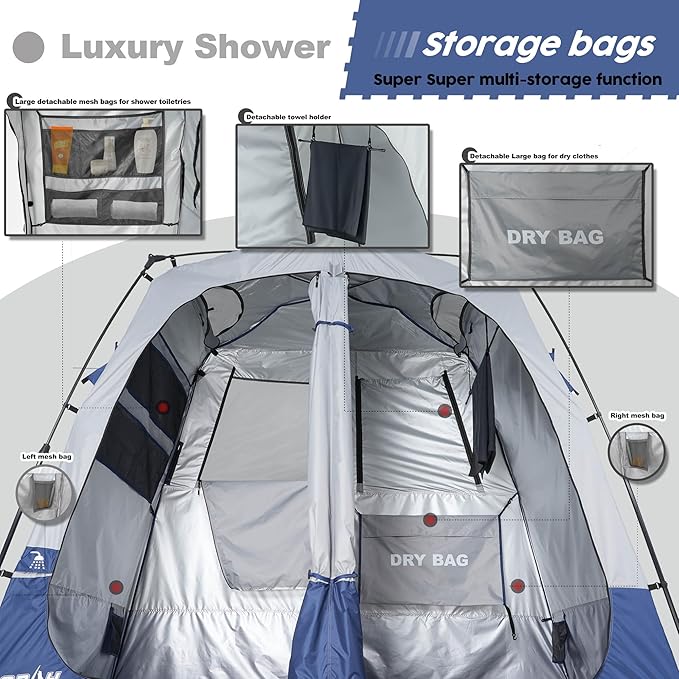 Camping Shower Tent Deluxe Changing Room Easy Set Up Privacy Shelter,Large Toilet Tent with Floor