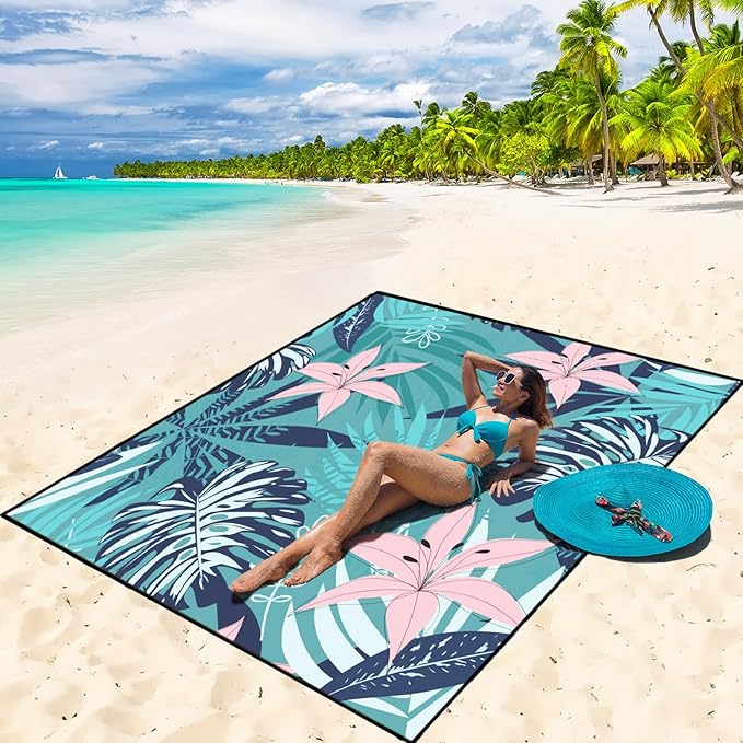 Beach Blanket Waterproof Sandproof Beach Mat 79" X 83"/10'x9'for 2-8 Adults Quick Drying Outdoor
