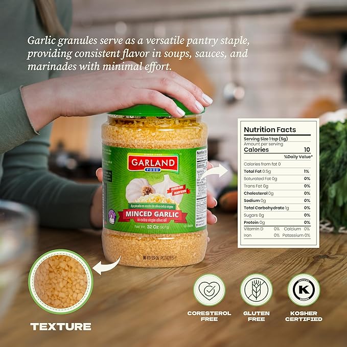Garland Food Minced Garlic in Jar in Olive Oil 32 oz ??Made in the USA ??Minced Garlic in Olive Oil