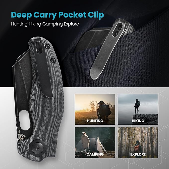 Kizer C01C Sheepdog Pocket Knife, 3.31" 154CM Blade EDC Camping Folding Knife with Black Micarta
