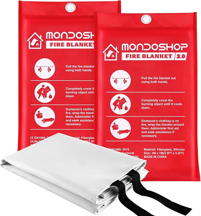 Mondoshop Silicone Fire Blanket for Home - 2Pack 40"x40" Emergency Fire Blankets for Kitchen, Fire