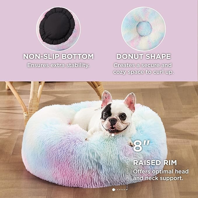 Bedsure Calming Dog Bed for Small Dogs - Donut Washable Small Pet Bed, Round Anti-Slip Fluffy Plush