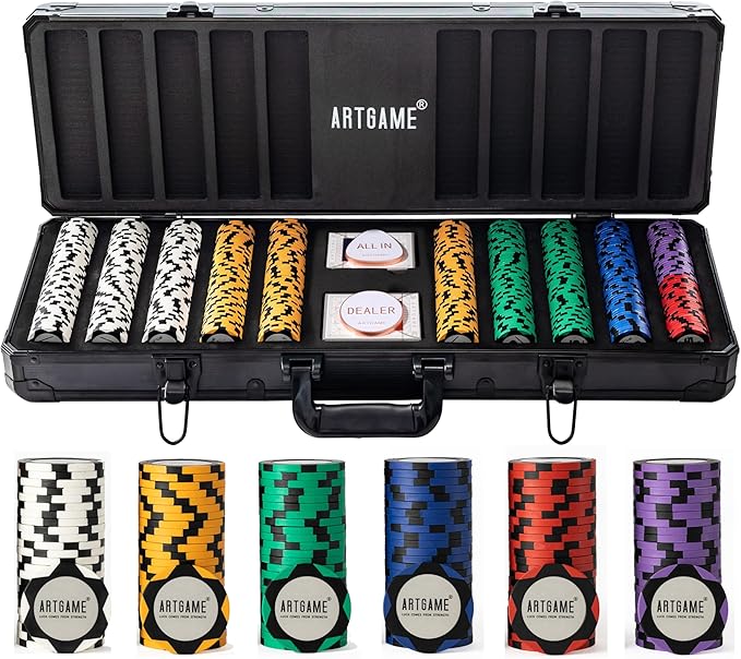 ARTGAME 14 Gram Clay Poker Chip Set for Texas Hold’em, 500Pcs Casino Style Chips, with K-Type