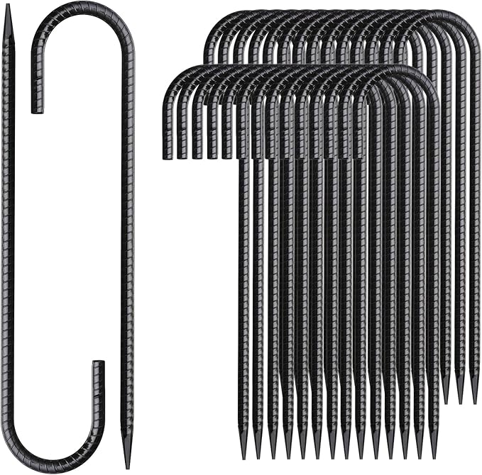 Rebar Stakes 12 Inch J Hook Ground Stakes Heavy Duty 30 Pack Chain Link Fence Stakes Galvanized