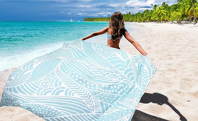 Beach Blanket Waterproof Sandproof Beach Mat 79" X 83"/10'x9'for 2-8 Adults Quick Drying Outdoor