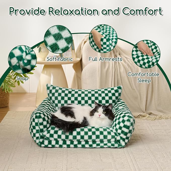 Hollypet Cat Bed Fluffy Plush Mutifuctional Double-Layer Soft Pet Couch Orthopedic Sofa Nest Beds
