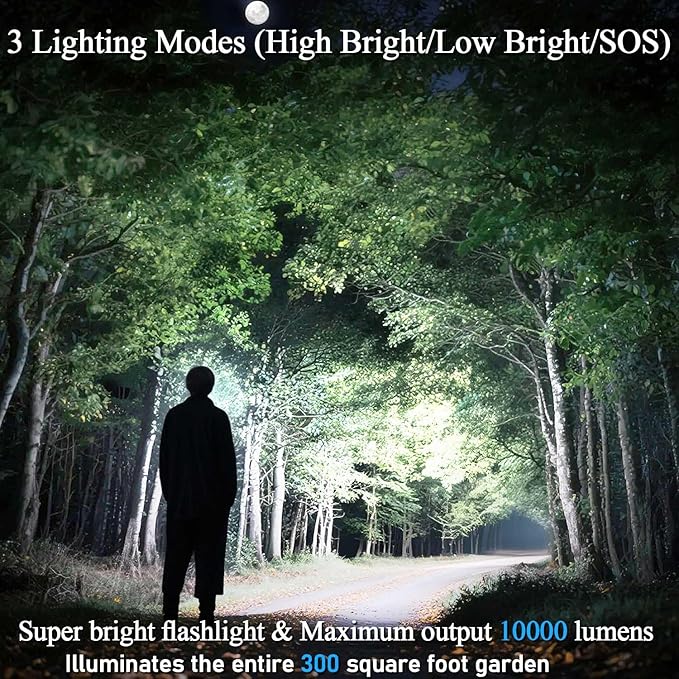 Rechargeable Flashlights High Lumens - 10000 LM, 5000mAh Battery with LCD Display, 3 Modes