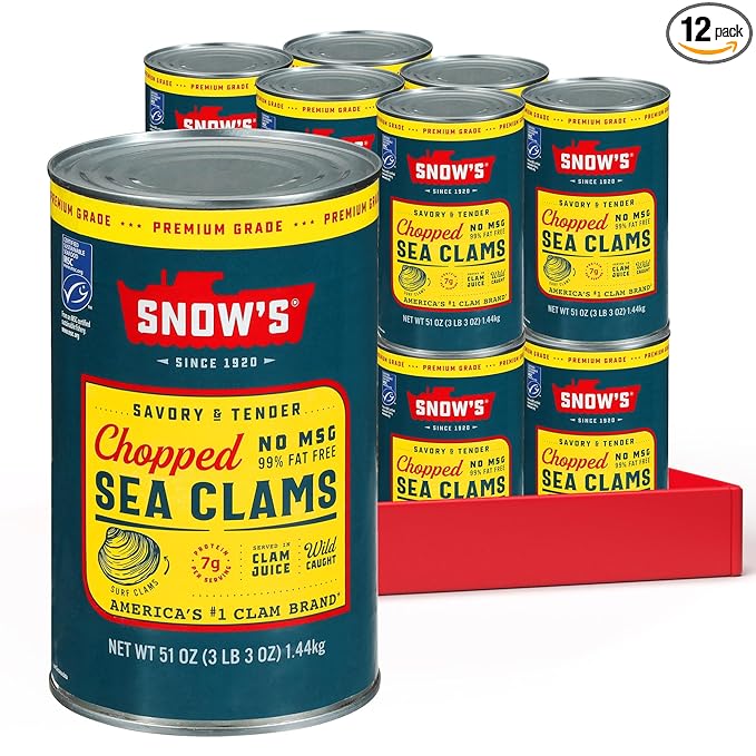 Snow's Chopped Sea Clams in Clam Juice, 51 oz Can (Pack of 12) - Premium Grade Wild Caught Gourmet