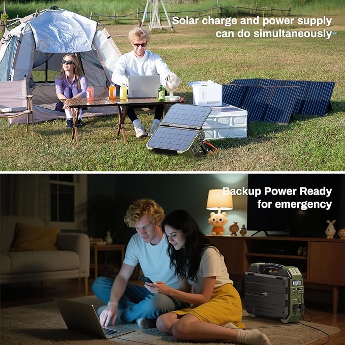 BROWEY 1600W (3200W Peak) Portable Power Station, 1024Wh LiFePO4 Battery with Built-in Solar Panel