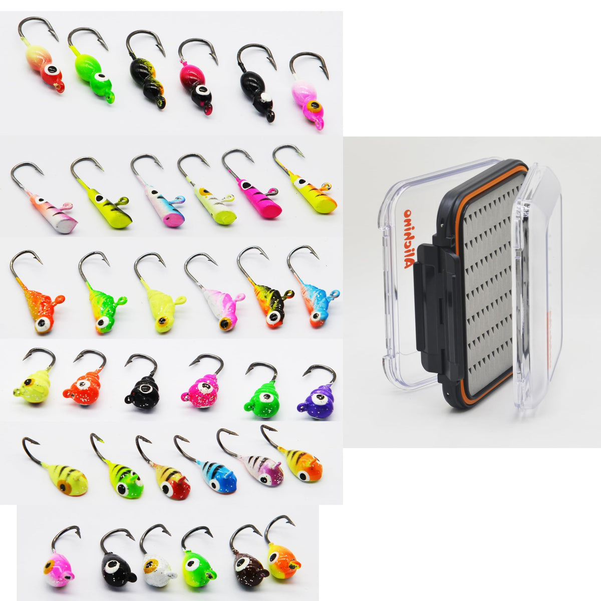 Alichino Ice Fishing Jig Set Ice Fishing Lures for Panfish Crappie, Ice Jig Head Hook Set (Lead ice