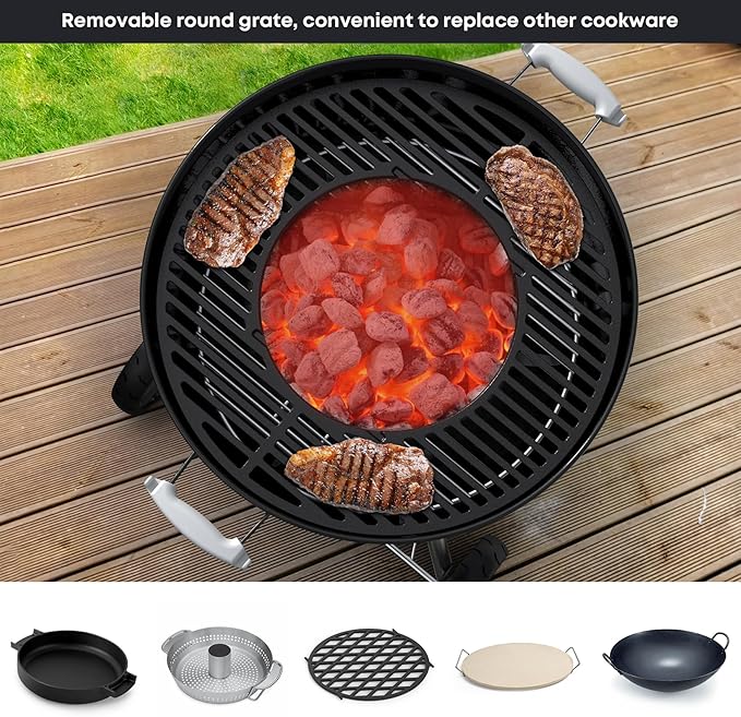 Skyflame Charkettle 2-in-1 Cast Iron 21.5 Inch Grill Grate Replacement Gourmet BBQ System