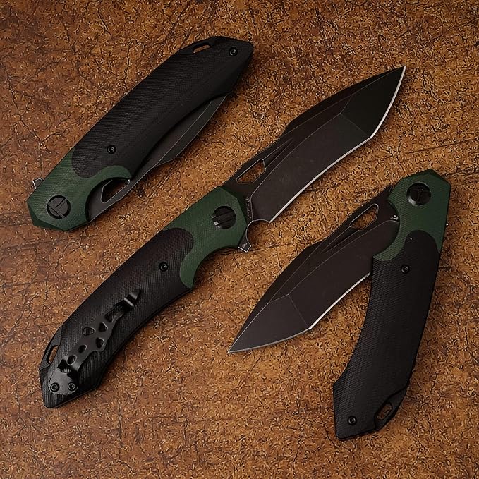 D2 Steel Folding Knife - 9CM Black Tactical Blade, G10 Handle, Pocket Clip - EDC Camping, Survival