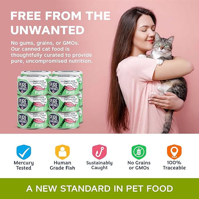 Pure Cravings Salmon and Mackerel Pate, Canned Wet Cat Food, 100% Mercury-Tested, Moist Can Fish