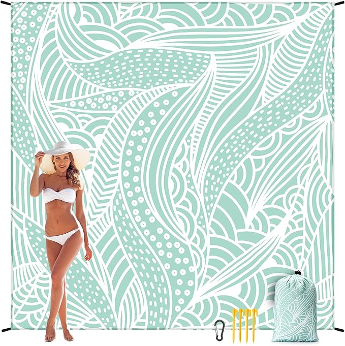 Beach Blanket Waterproof Sandproof Beach Mat 79" X 83"/10'x9'for 2-8 Adults Quick Drying Outdoor