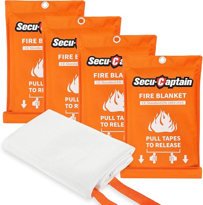 SecuCaptain Emergency Fire Blanket for Home and Kitchen - 4 Pack 40"x40" Flame Supppression