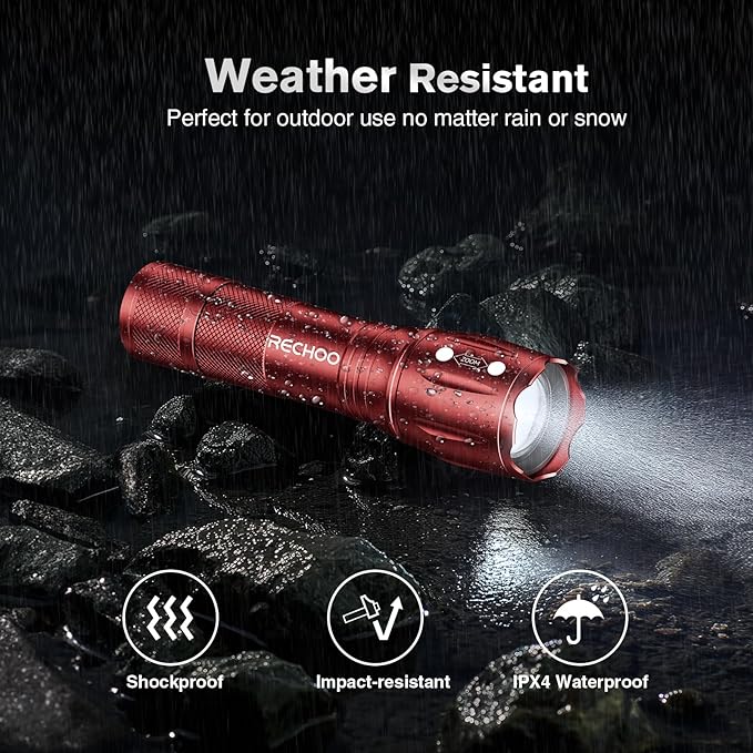 RECHOO LED Flashlight 2 Pack Red, Tactical Flashlights High Lumens with 3 Modes, Pocket Small Flash