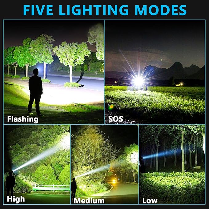 AMAKER LED Headlamp Rechargeable, 9000mAh Long Battery Head Lamp with 5 Modes, IPX7 Waterproof USB