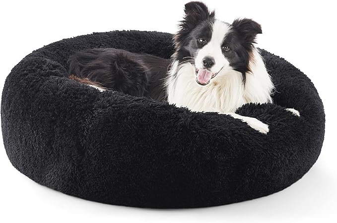 Bedsure Calming Dog Bed for Large Dogs - Donut Washable Large Pet Bed, 36 inches Anti-Slip Round