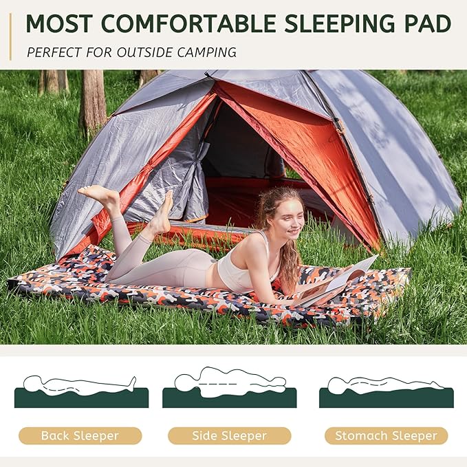 HomeMate CertiPUR-US Memory Foam Camping Mattress Pad Portable Roll Up Mattress for Adults Sleeping