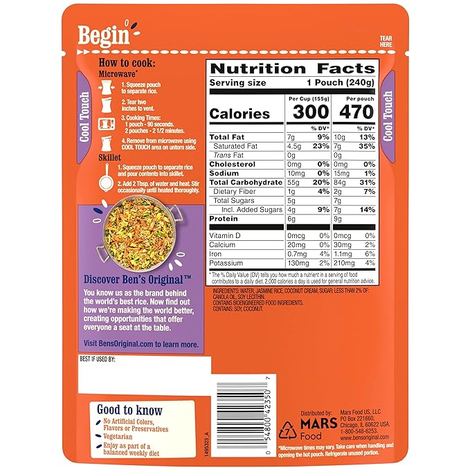 BEN'S ORIGINAL Ready Rice Coconut Jasmine Flavored Rice, Easy Dinner Side, 8.5 oz Pouch (Pack of 12)