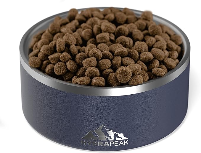 Hydrapeak Dog Bowl; Non Slip Stainless Steel; Water and Food Dish; Large Sized and Small Dogs; 32oz