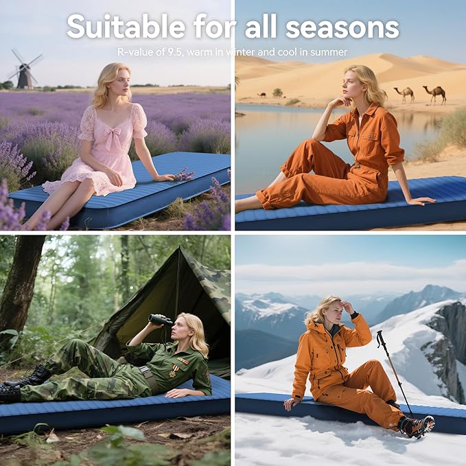 Sleeping Pad for Camping, Self Inflating 4" Ultra-Thick Memory Foam Camping Mat with Built-in