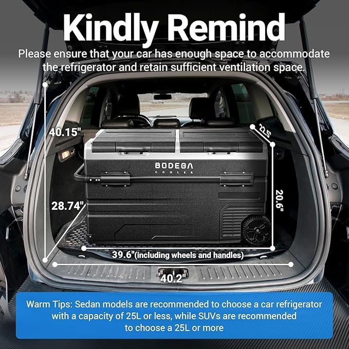 BODEGACOOLER 12 Volt Car Refrigerator, RV Car Fridge Dual Zone APP Control, Portable Freezer,121
