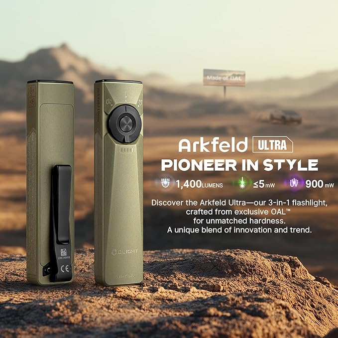 OLIGHT Arkfeld Ultra 1400 Lumens EDC Flat Flashlight, Rechargeable Compact Pocket Flash Light