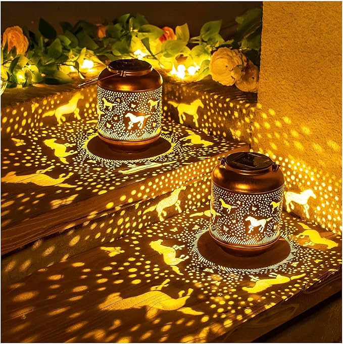 Horse Solar Lanterns Outdoor Waterproof Hanging Solar Lights Horse Gifts for Women Men Metal LED