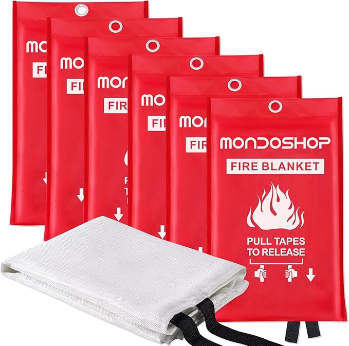 Mondoshop Fire Blanket Emergency for Home and Kitchen 6pack Fire Blankets Fire Resistant Blanket