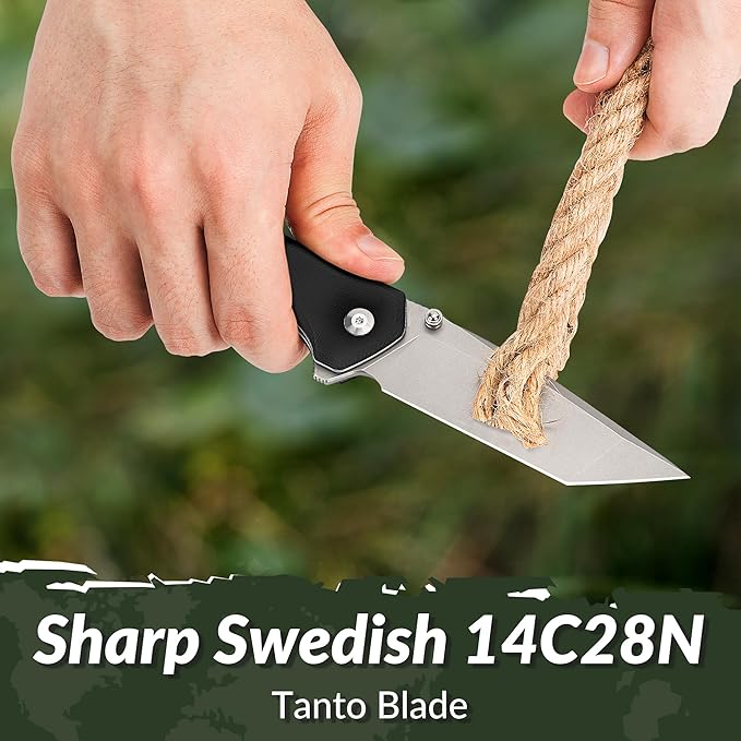 CIVIVI Brazen Folding Knife, Button Lock Pocket Knife with 3.46'' Swedish 14C28N Tanto Blade
