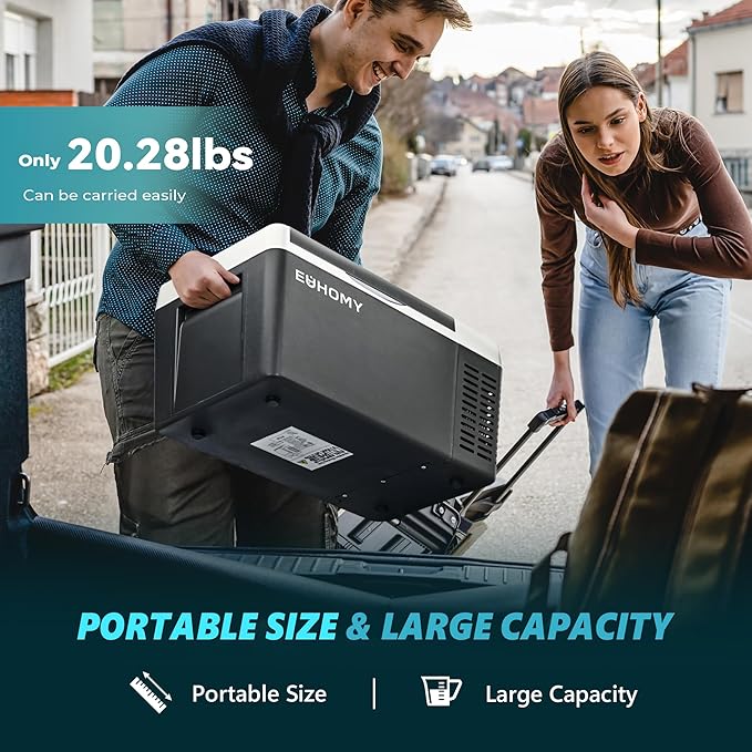 EUHOMY 12 Volt Refrigerator, 19QT(18L) Compressor Electric Cooler APP Control, Car Fridge -4℉~68℉