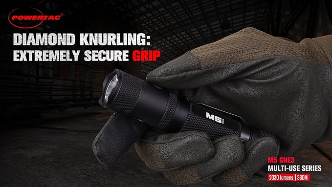 PowerTac M5-G3 2030 Lumens Rechargeable Tactical Flashlight, 330M Throw with Magnetic Charging and