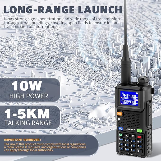 5RH Ham Long Range Radio 10W Radio (Upgraded of UV-5R), 999CH One Key Frequency Match, 2500mAh