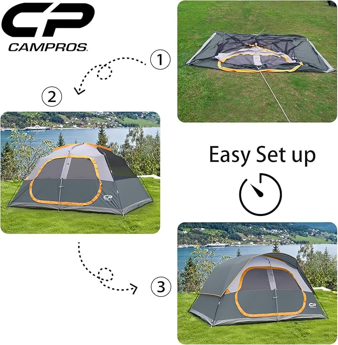 CAMPROS CP Tent 8 Person Camping Tents, Waterproof Windproof Family Tent with Top Rainfly, Large