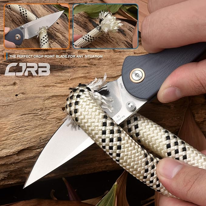 CJRB Folding Knife Feldspar Pocket Folding Knife Stonewash D2 Steel Blade G10 Tactical Handle EDC