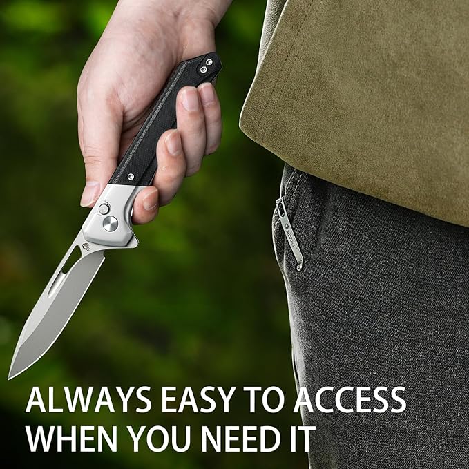 NedFoss ELF II Pocket Knife, 3.3" 14C28N Blade Button Lock EDC Knife with G10 Handle, Flipper Open