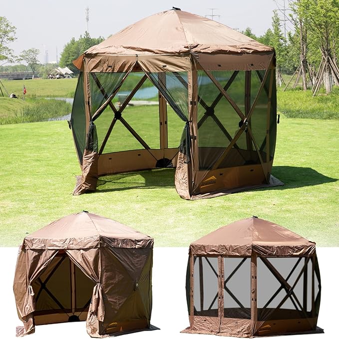 10 x 10 FT Pop Up Screen Tent, Portable Outdoor Camping Gazebo with Ground Stakes and Carry Bag