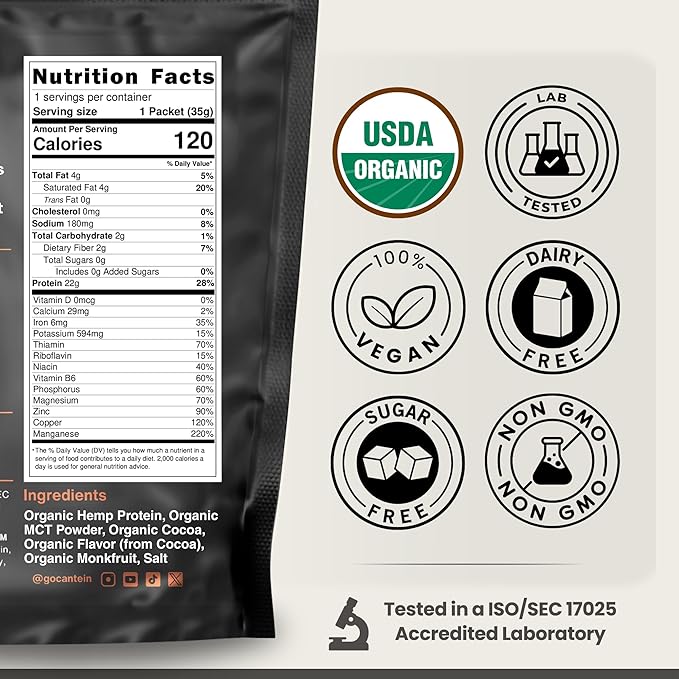 Organic Hemp Protein Powder, Plant Based and Vegan Protein Shake, Lactose and Dairy Free, Gluten