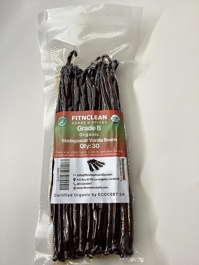 30 Madagascar Organic Vanilla Beans Grade B. Certified USDA Organic. Bulk Bourbon 5"-7" by