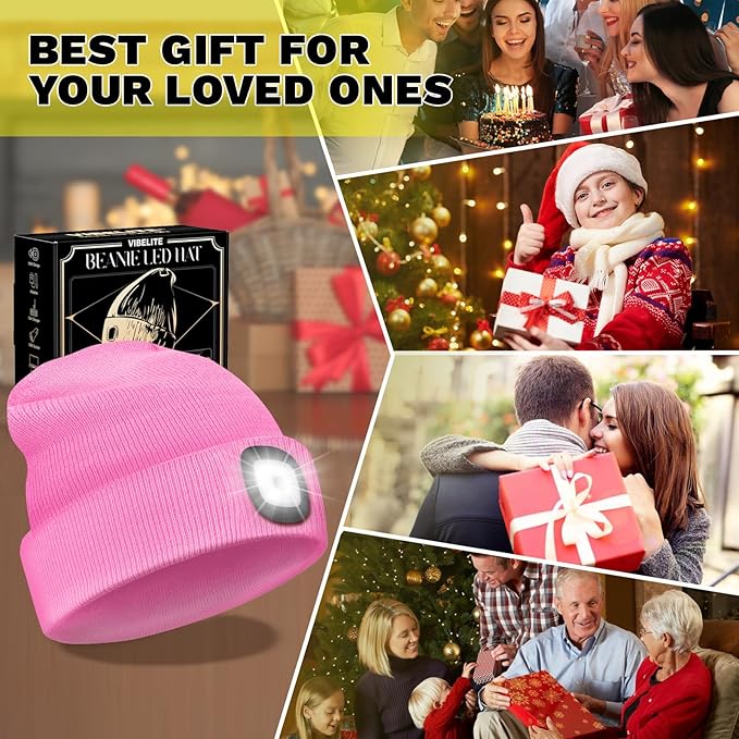 VIBELITE LED Beanie Hat with Light, USB Rechargeable LED Headlamp, Gifts for Men, Him, Husband
