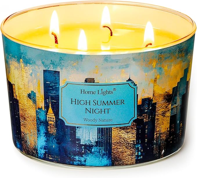 HomeLights High Summer Night Scented Candles | 18oz Soy Candles Industrial Chic 4-Wick Large Candle