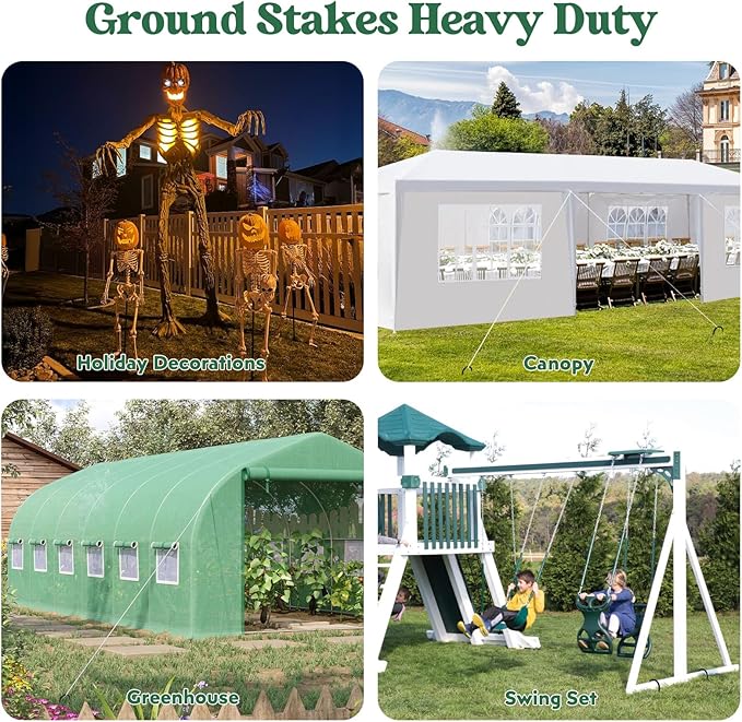 12 inches 12-Pack Trampoline Stakes Anchors High Wind Stake Heavy Duty U Hooks for Ground Lawn