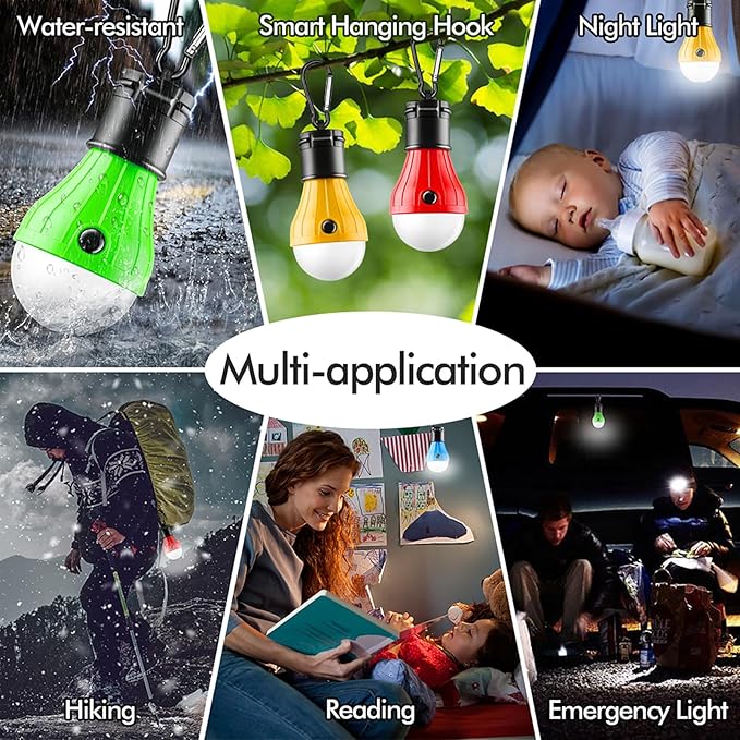 Tent Lamp 5 Packs Portable Tent Light Clip Hook Hurricane Emergency Lights LED Camping Light Bulb
